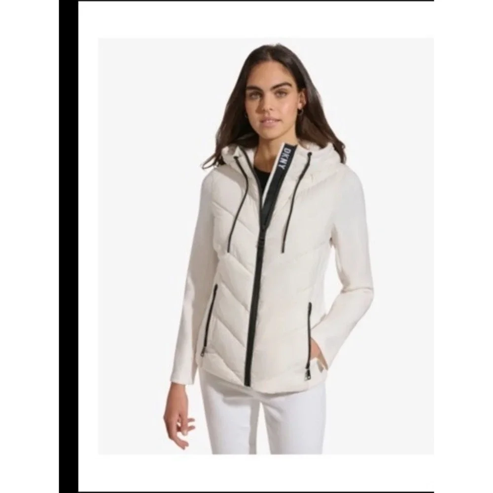 NWT DKNY Women's Hooded Scuba Puffer Coat White‎ Size XXL